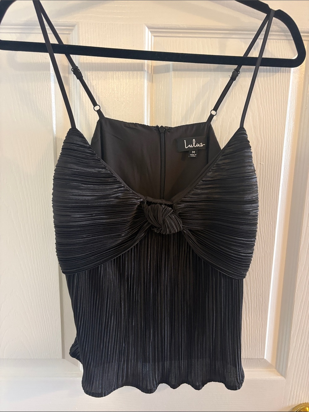 Lulu's Black Pleated Knot-Front Cami Top